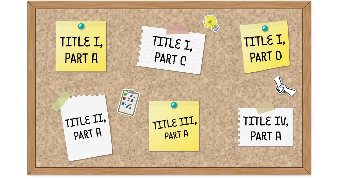 Corkboard menu of federal grant program pages